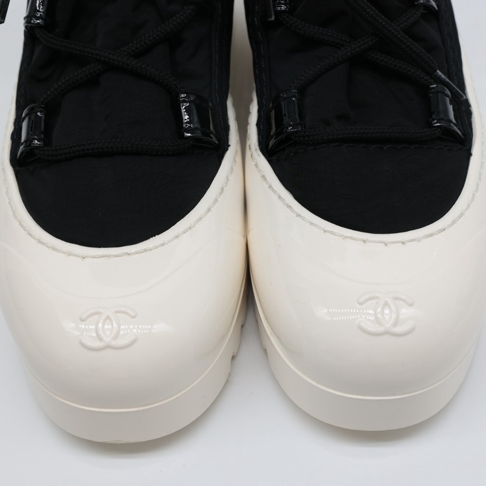CHANEL Black Nylon Ankle Boots with White Rubber Sole size 38 - Picture 4 of 13